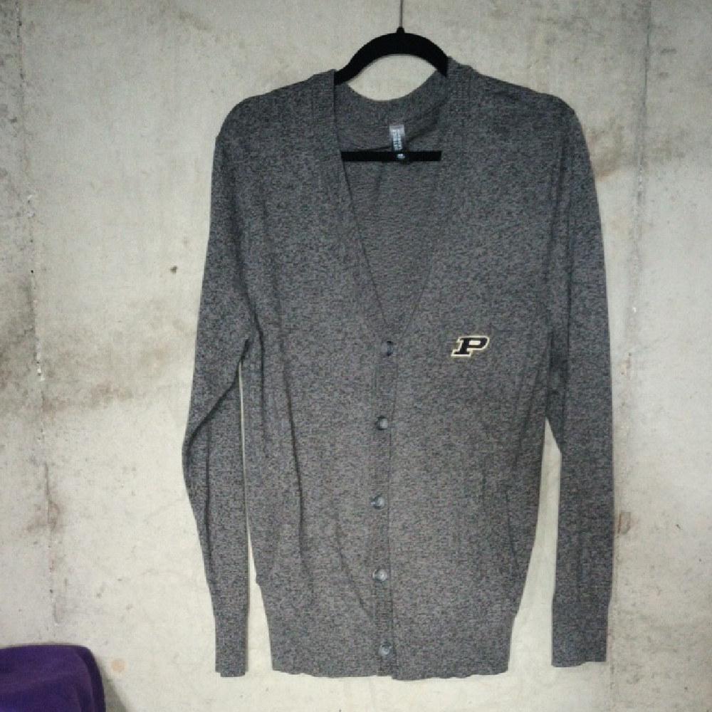 Purdue University Charcoal Gray Knit Cardigan - Size-Large - Fan Gear